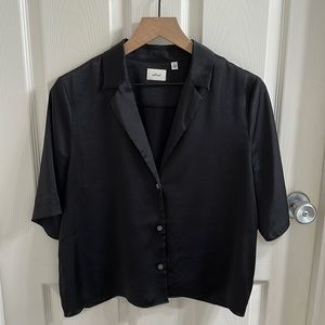 Black Satin Besos Button-Up Blouse - Aritzia - M